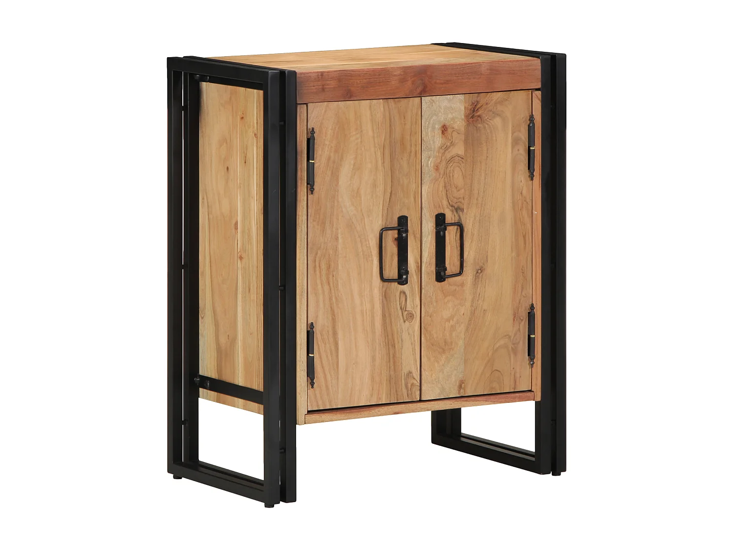 Meuble à chaussures Noir 30x30x40 cm en bois d'acacia massif et acier