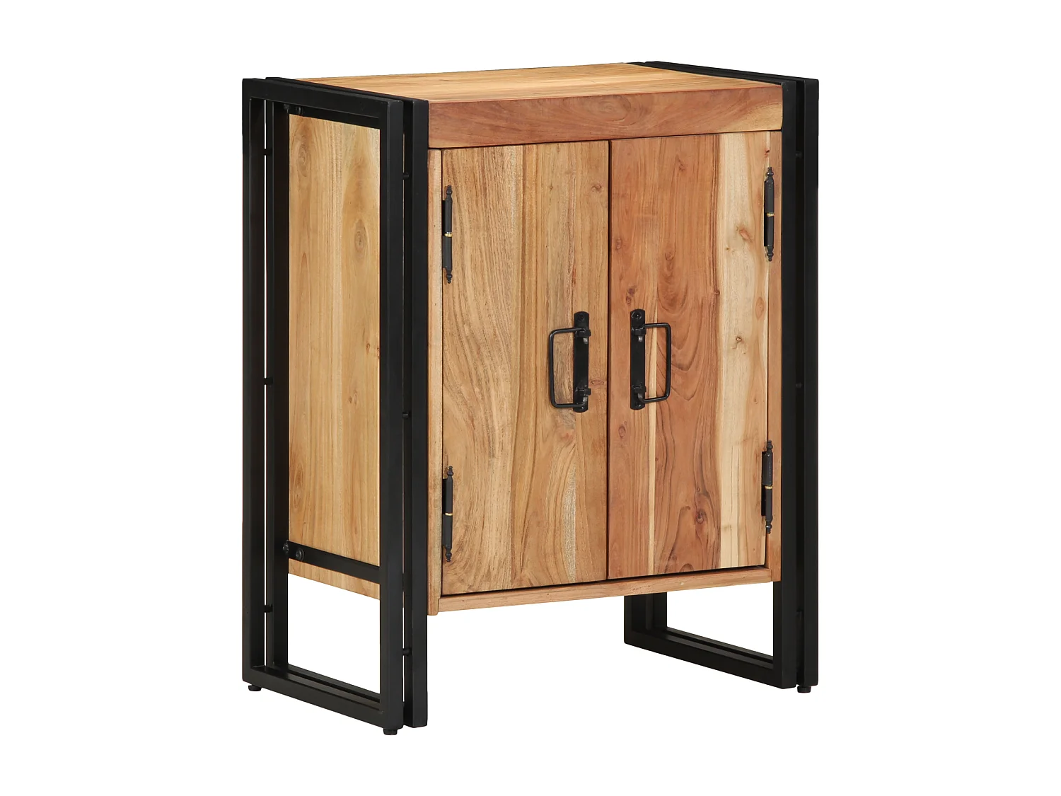 Meuble à chaussures Noir 30x30x40 cm en bois d'acacia massif et acier