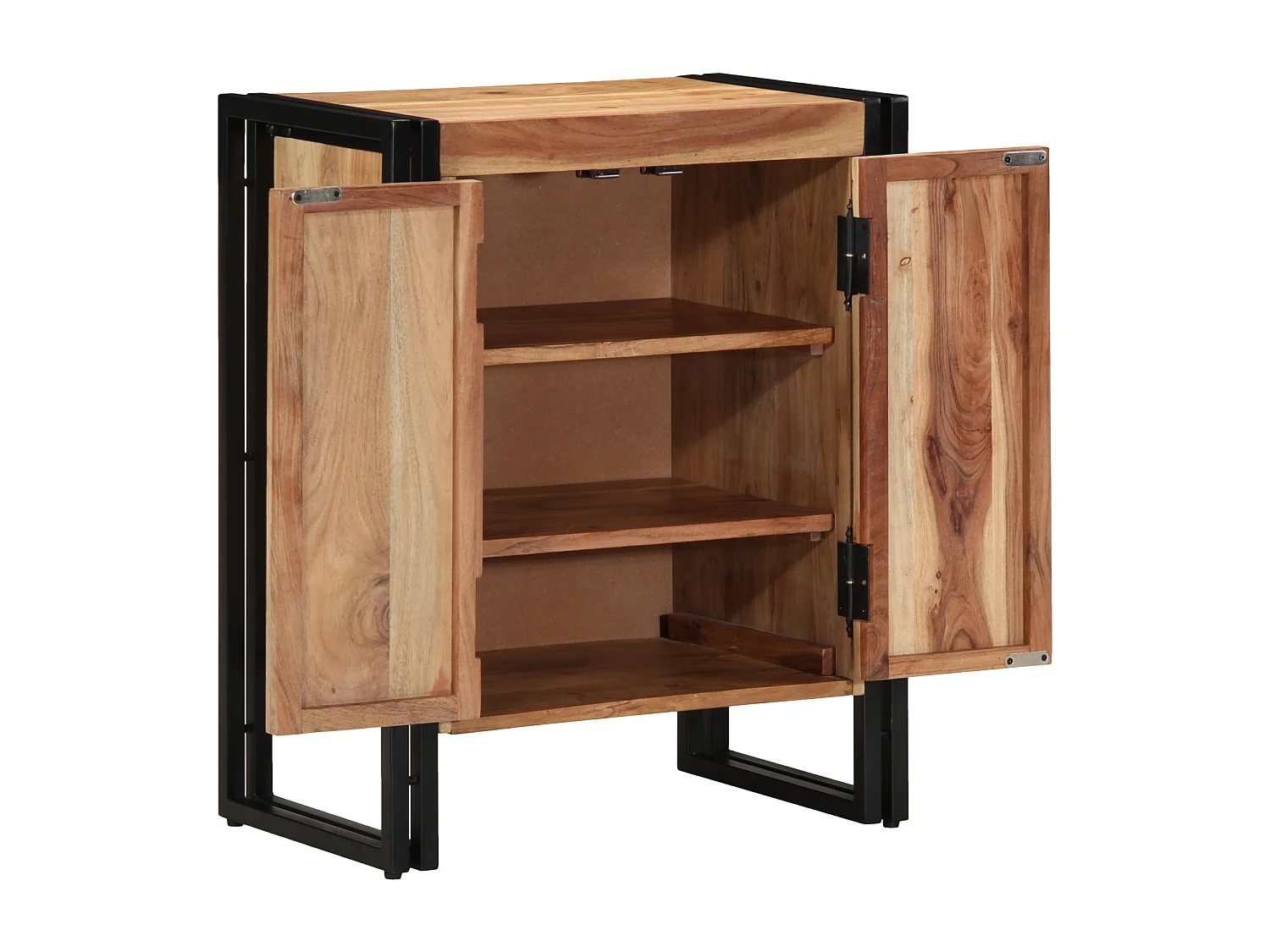 Zapatero negro 30x30x40 cm en madera maciza de acacia y acero