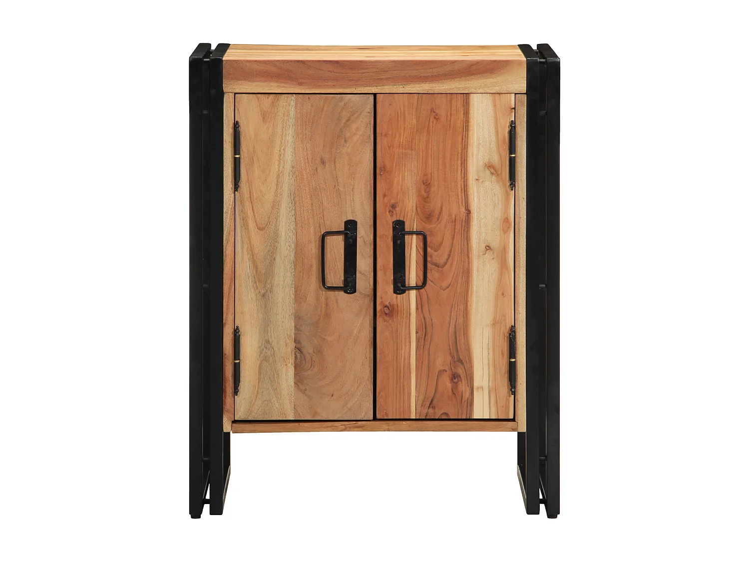 Zapatero negro 30x30x40 cm en madera maciza de acacia y acero