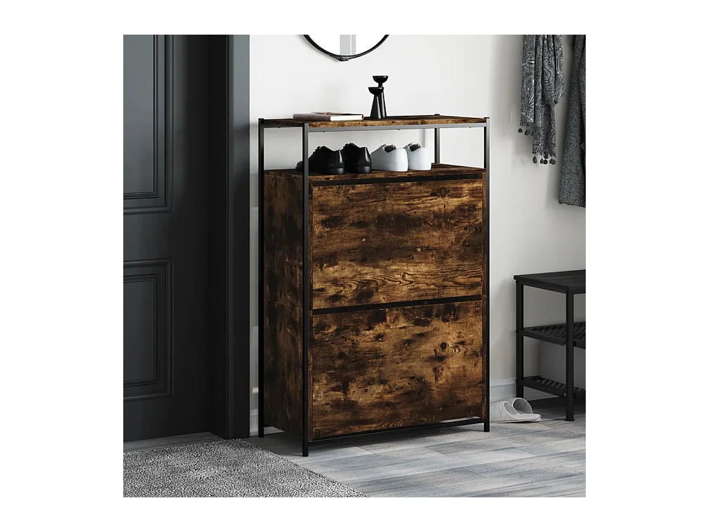 Armoire à chaussures chêne fumé 75x34x112 cm bois d'ingénierie