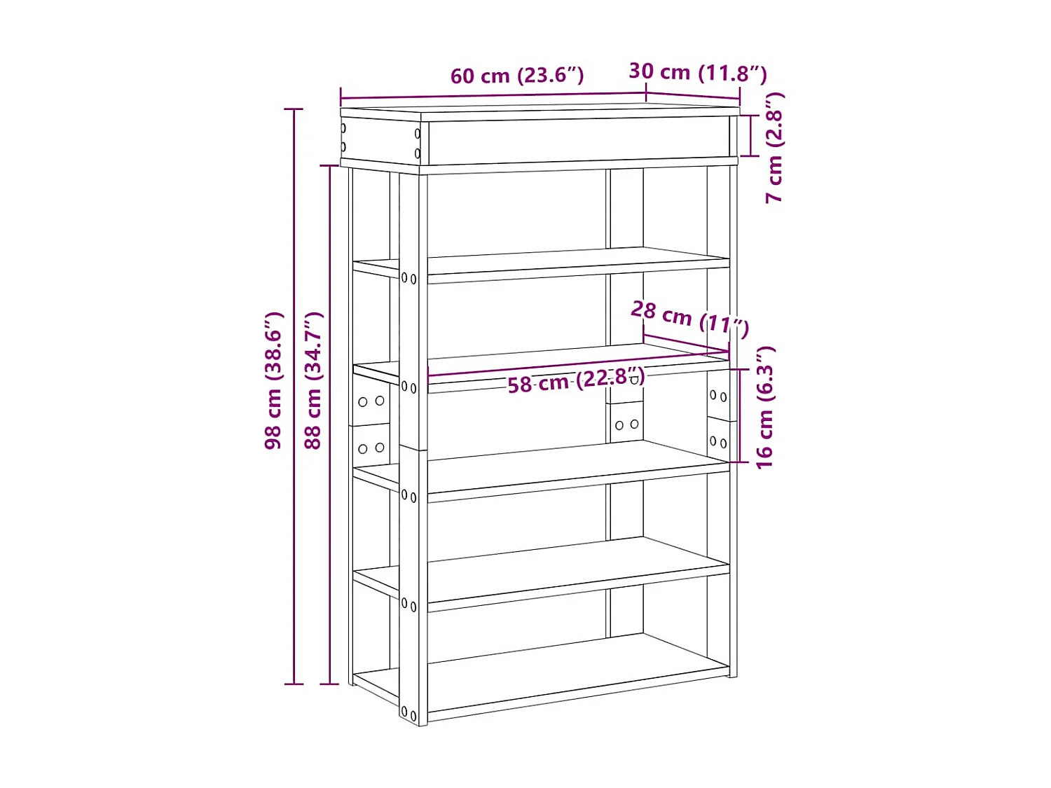 Étagère à chaussures noir 60x30x98 cm bois d'ingénierie