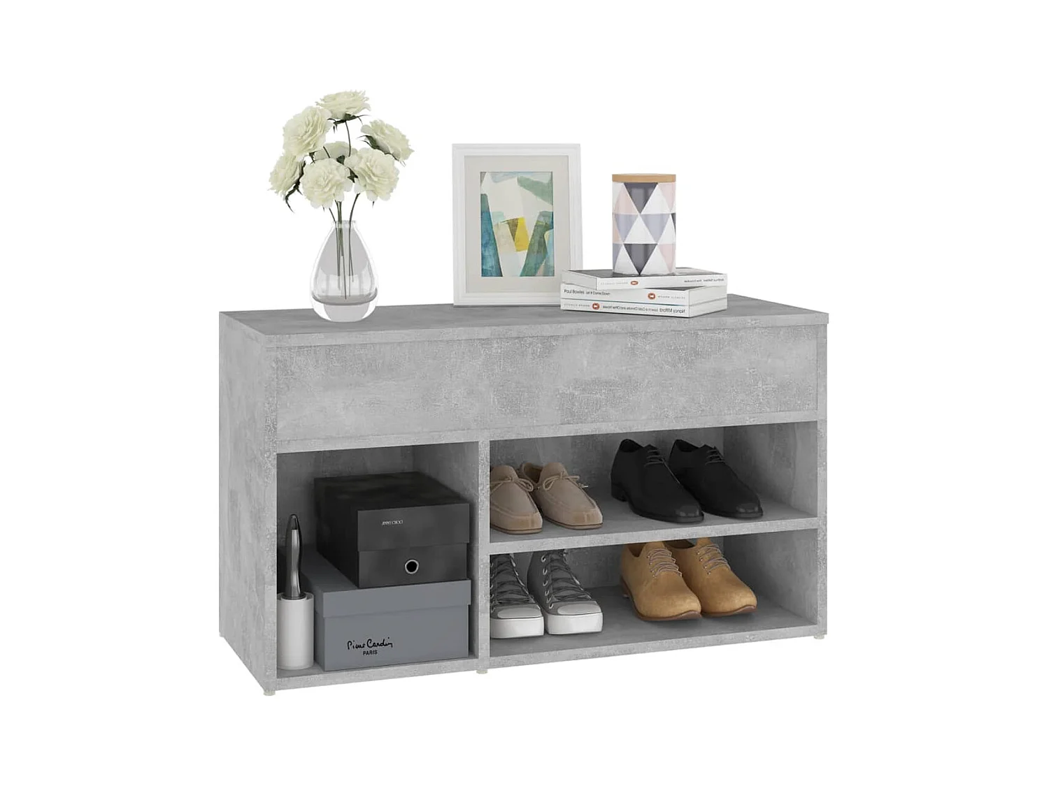 Banco zapatero de hormigón gris 80x30x45 cm Madera de ingeniería