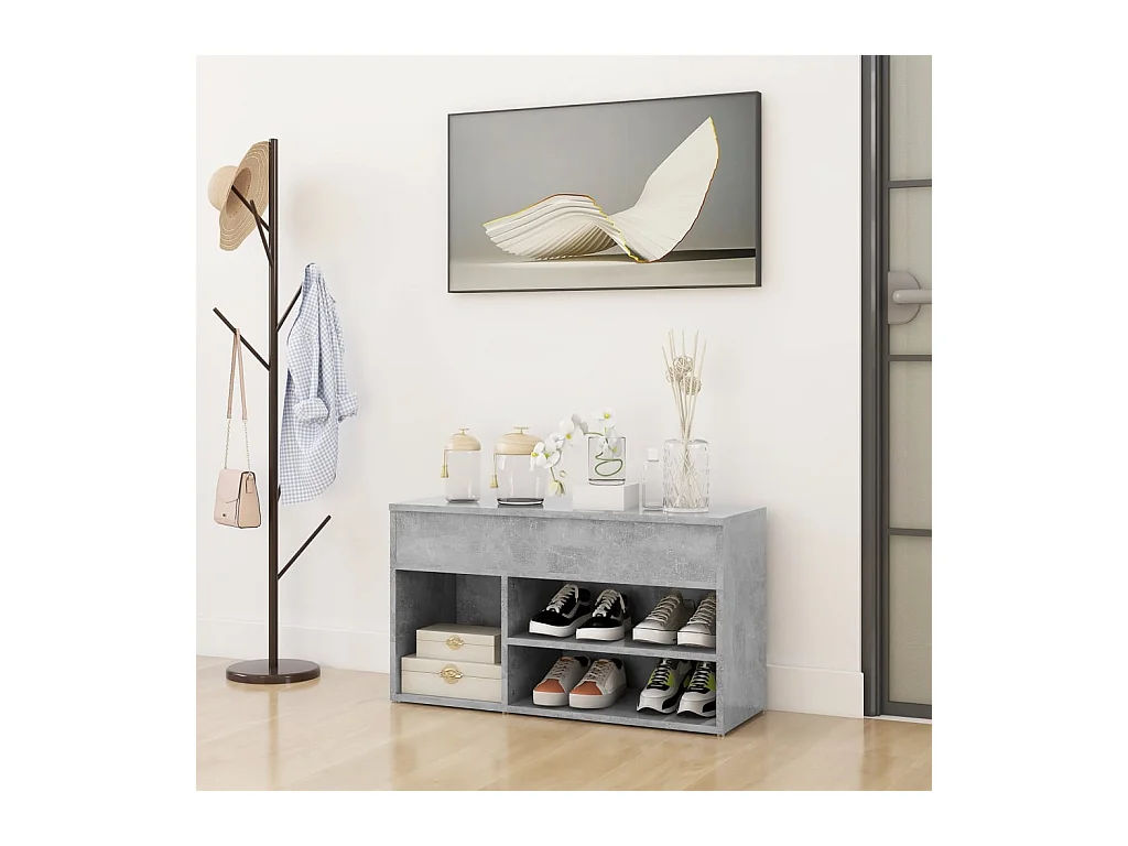 Panca portascarpe in cemento grigio 80x30x45 cm in legno ingegnerizzato