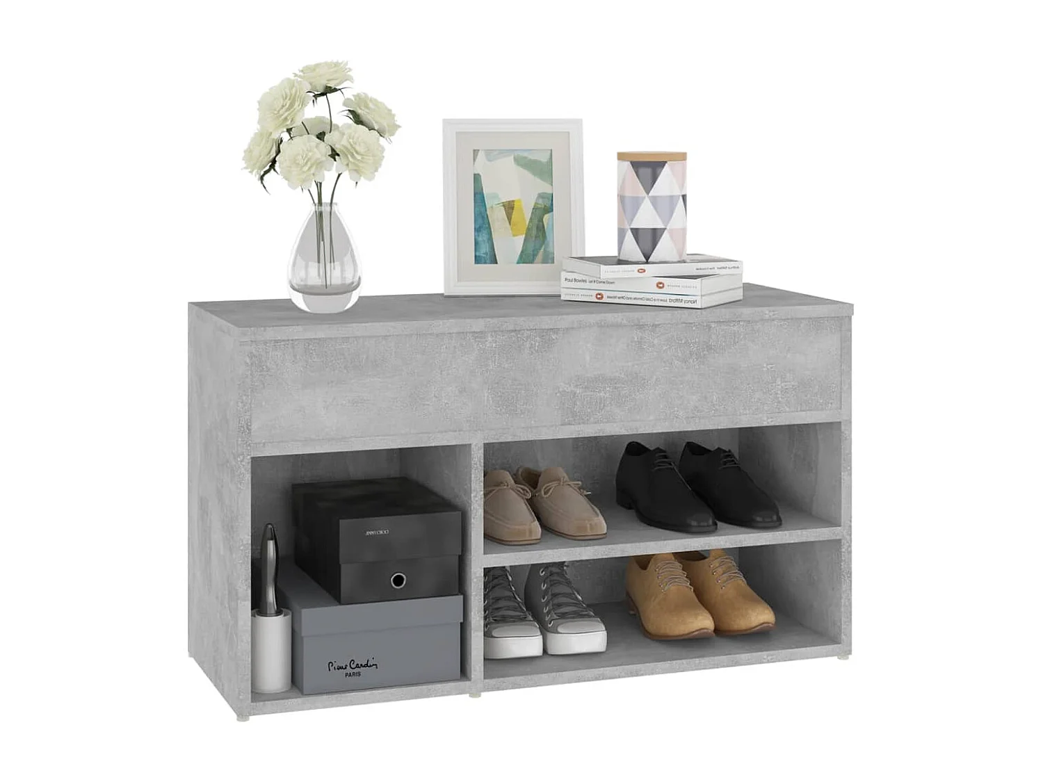 Banc à chaussures Gris béton 80x30x45 cm Bois d'ingénierie