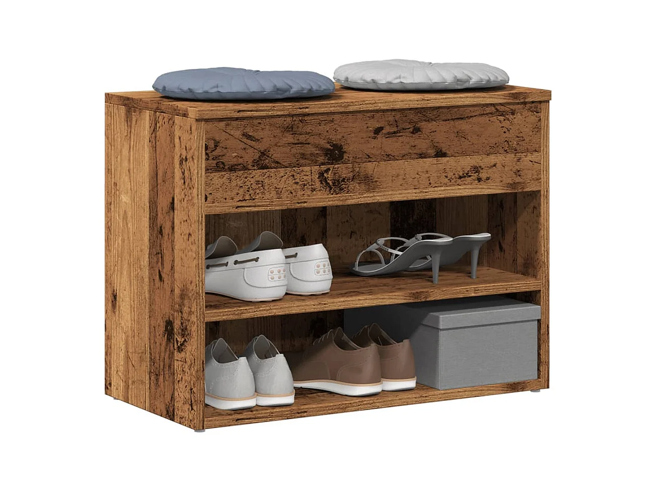 Banc à chaussures vieux bois 60x30x45 cm bois d'ingénierie