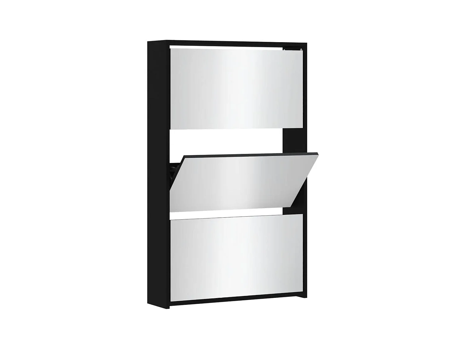 Zapatero con espejo 3 niveles Negro 63x17x102,5 cm