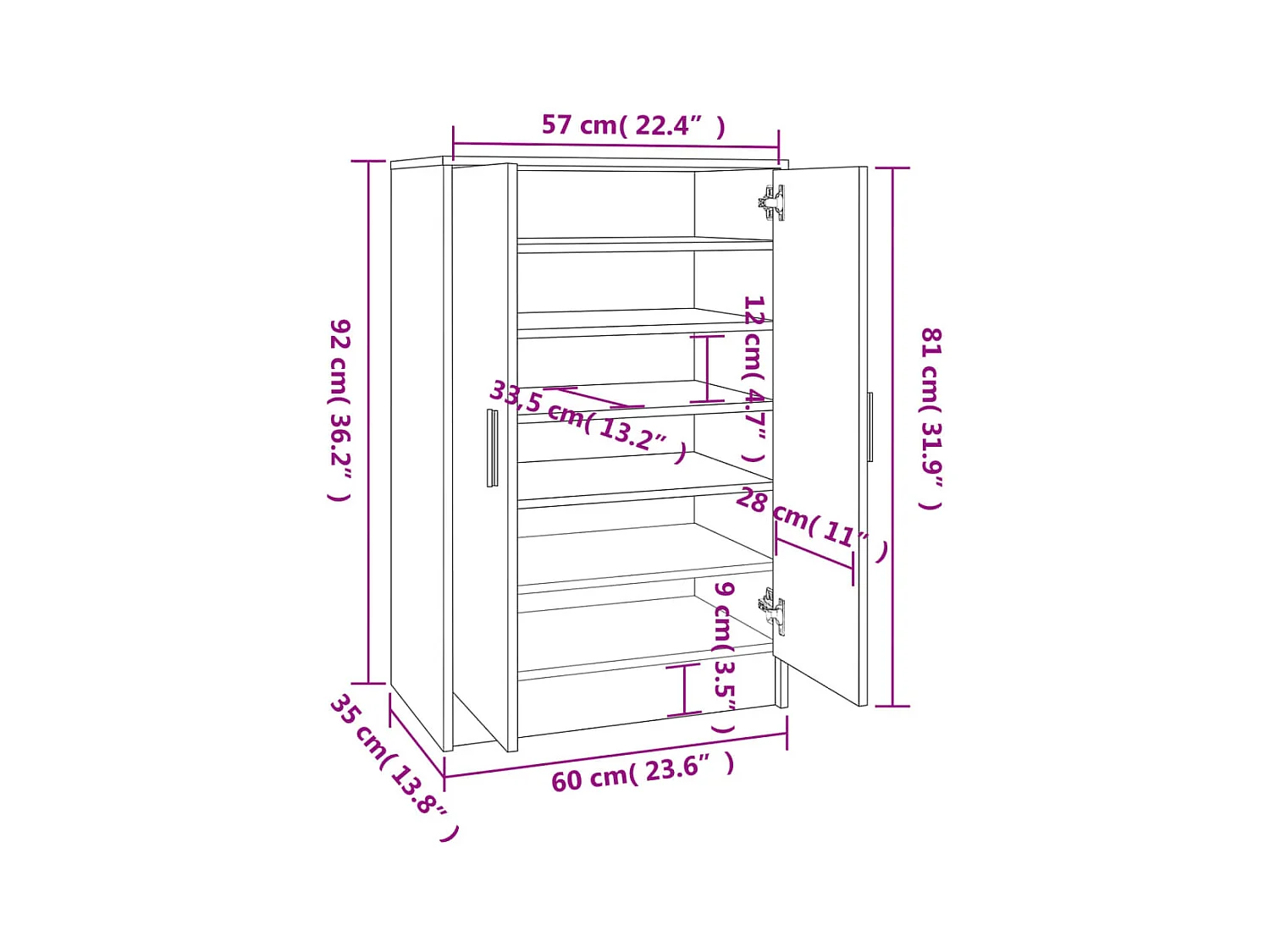 Meuble à chaussures Chêne marron 60x35x92 cm Bois d'ingénierie