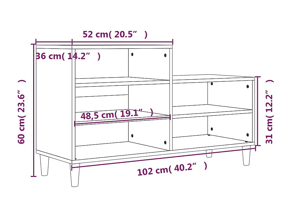Armoire à chaussures Chêne fumé 102x36x60 cm Bois d'ingénierie