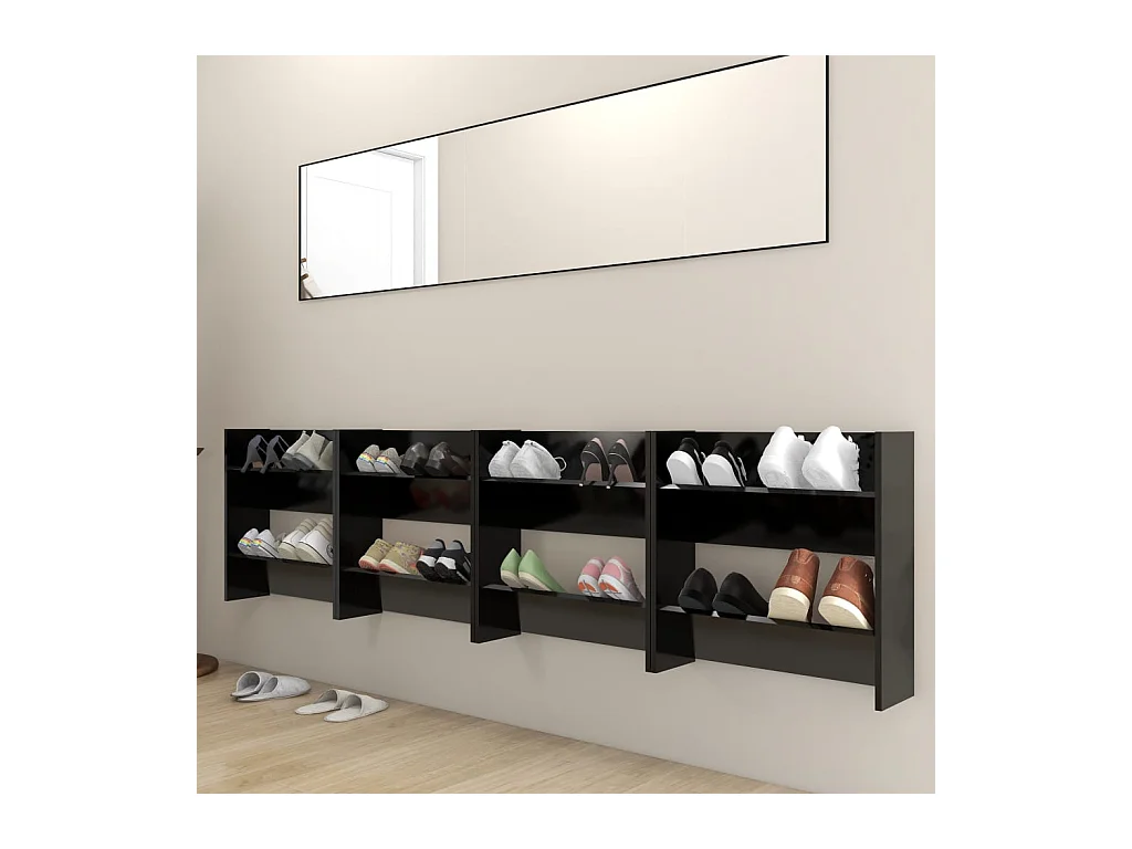 Armoires à chaussures murales 4 pcs noir bois d'ingénierie