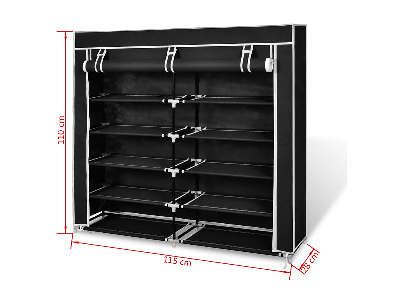 Armoire à chaussures avec housse 115 x 28 x 110cm Tissu Noir