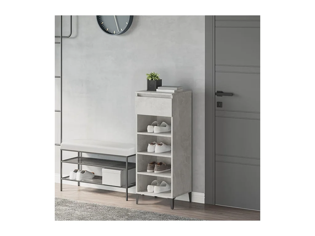 Étagère à chaussures Gris béton 40x36x105 cm Bois d'ingénierie