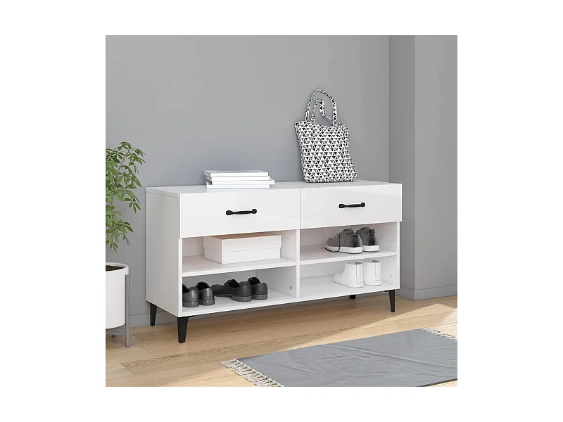 Scarpiera Bianco lucido 102x35x55 cm Legno composito