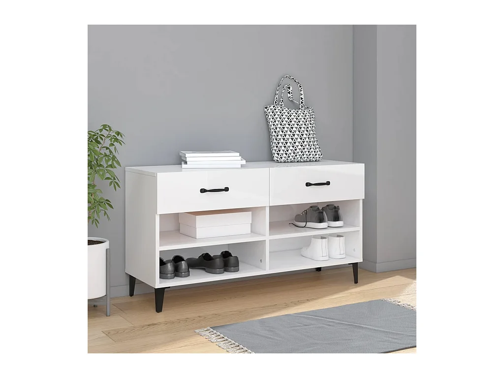 Armoire à chaussure Blanc brillant 102x35x55 cm Bois ingénierie