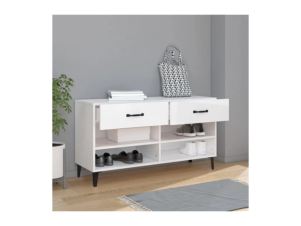 Armoire à chaussure Blanc brillant 102x35x55 cm Bois ingénierie