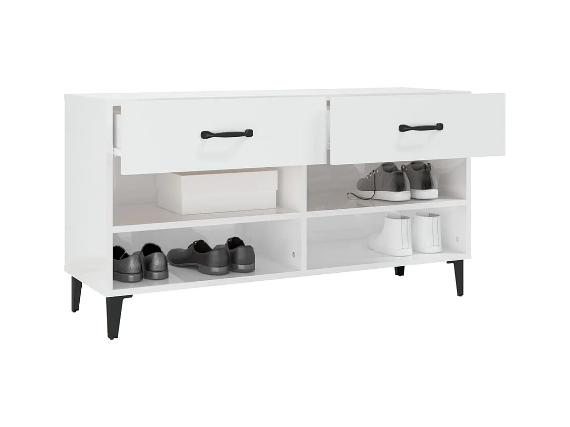 Armoire à chaussure Blanc brillant 102x35x55 cm Bois ingénierie