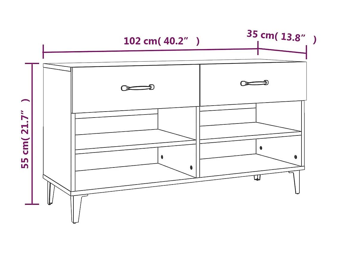 Armoire à chaussure Blanc brillant 102x35x55 cm Bois ingénierie