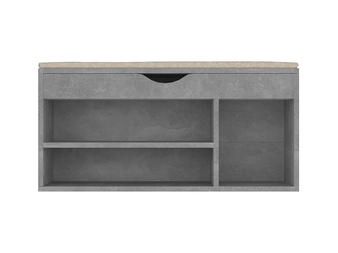 Schoenenbank met kussen, betongrijs bewerkt hout