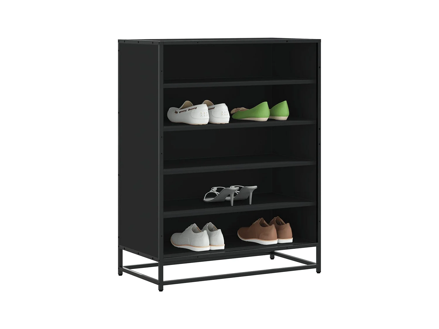 Zwarte schoenenkast 75x38x97,5 cm bewerkt hout metaal