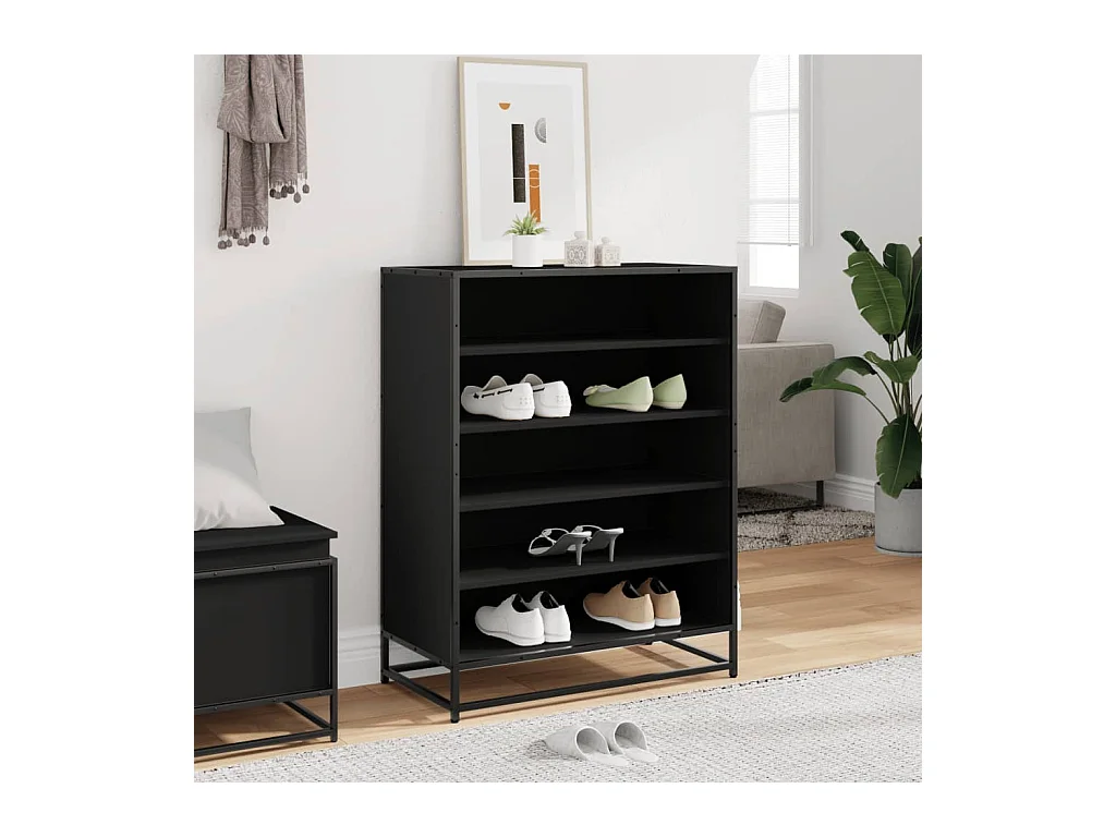 Zwarte schoenenkast 75x38x97,5 cm bewerkt hout metaal