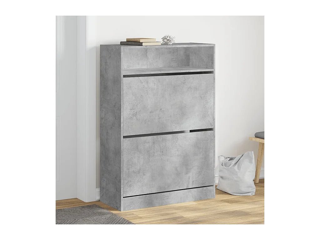 Betongrijze opvouwbare schoenenkast met 2 laden