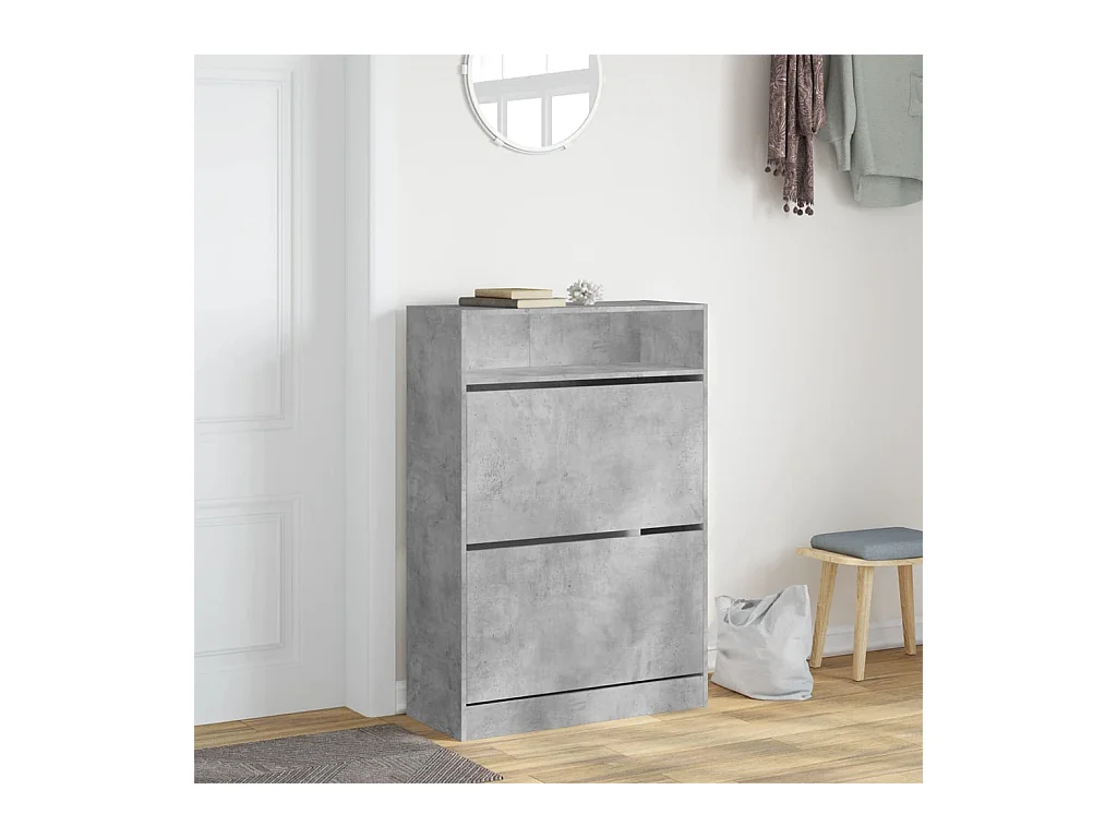 Betongrijze opvouwbare schoenenkast met 2 laden