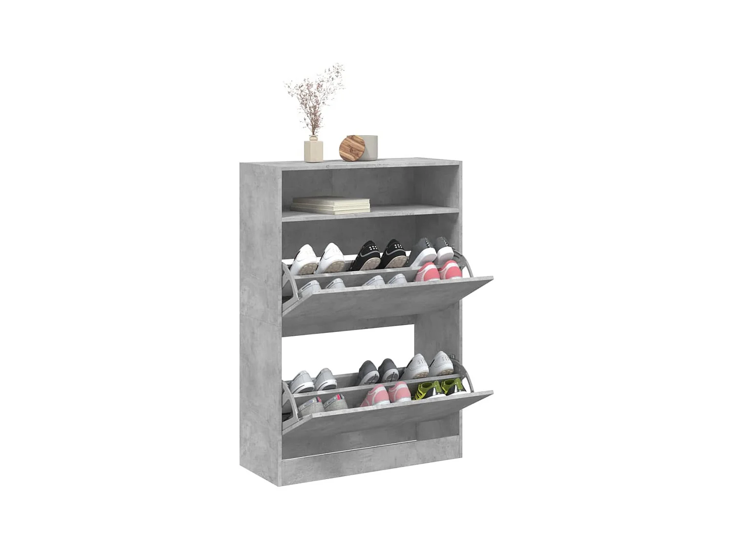 Betongrijze opvouwbare schoenenkast met 2 laden