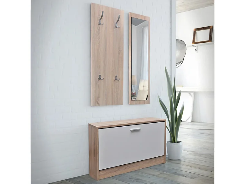 Scarpiera 3 in 1 in rovere e legno bianco