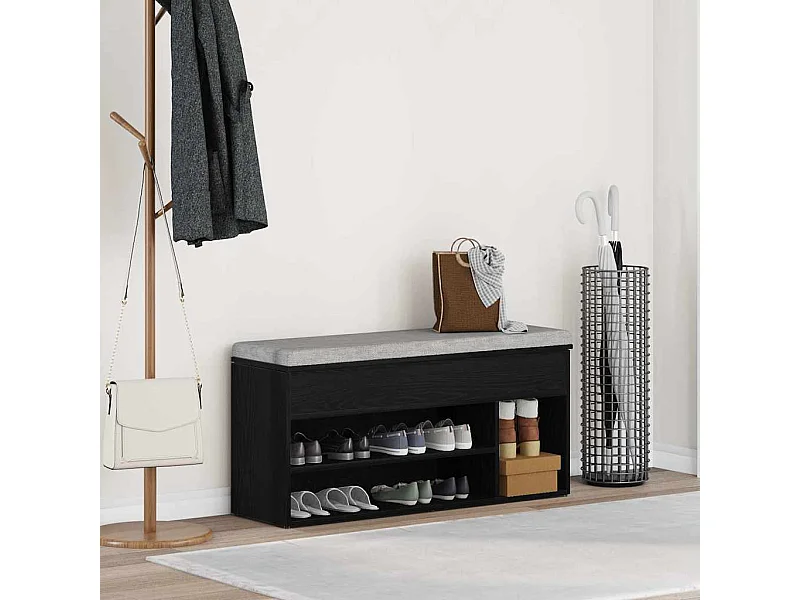 Banc à chaussures chêne noir 102x30,5x45 cm bois d'ingénierie