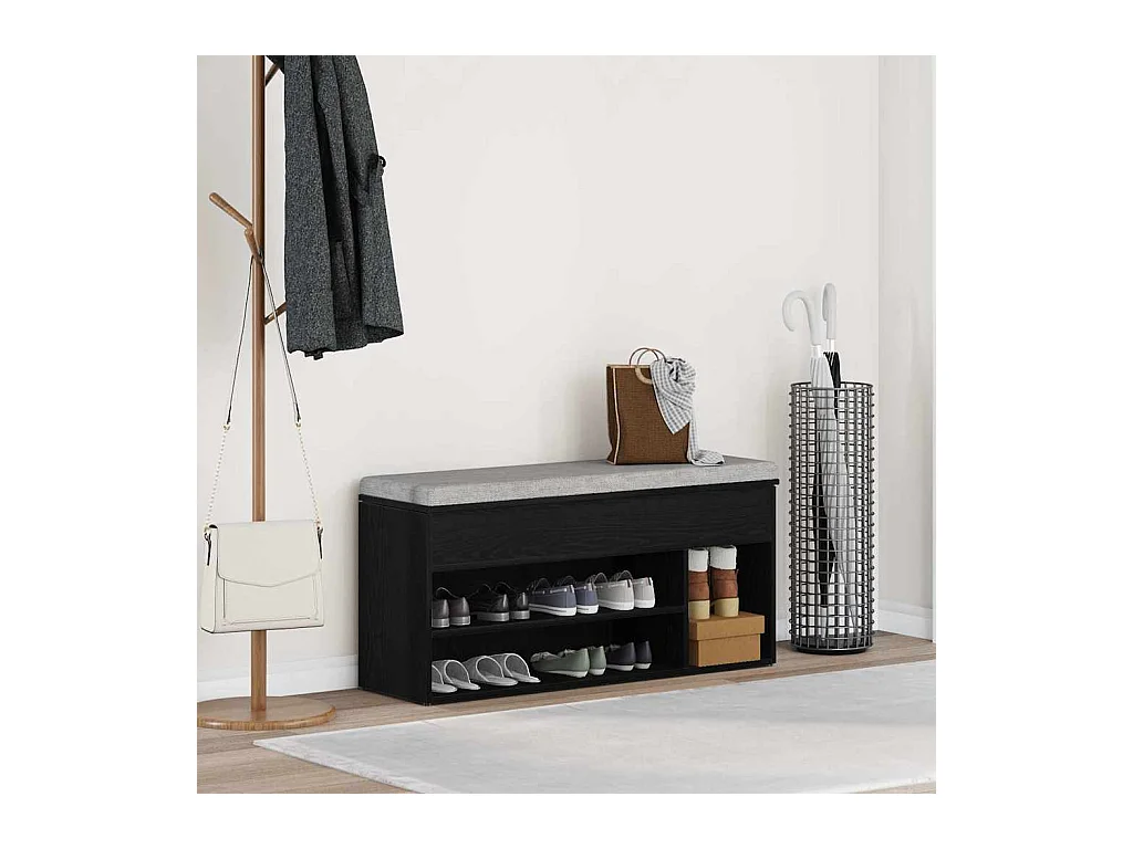 Panca portascarpe in rovere nero 102x30,5x45 cm in legno ingegnerizzato