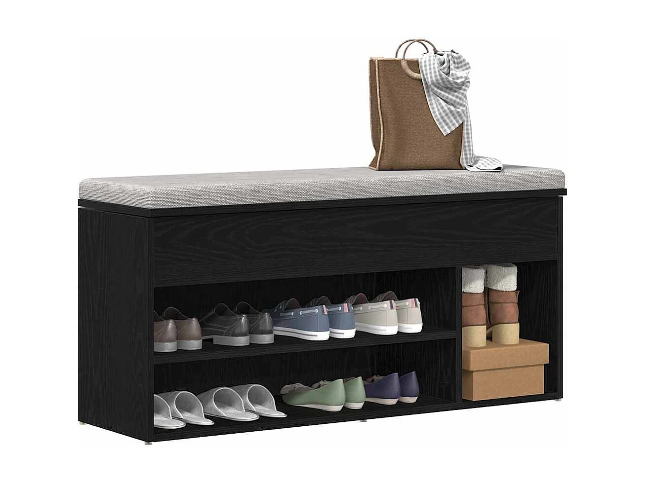 Banc à chaussures chêne noir 102x30,5x45 cm bois d'ingénierie