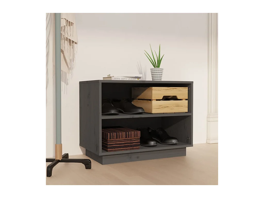 Scarpiera grigia 60x34x45 cm Legno massello di pino