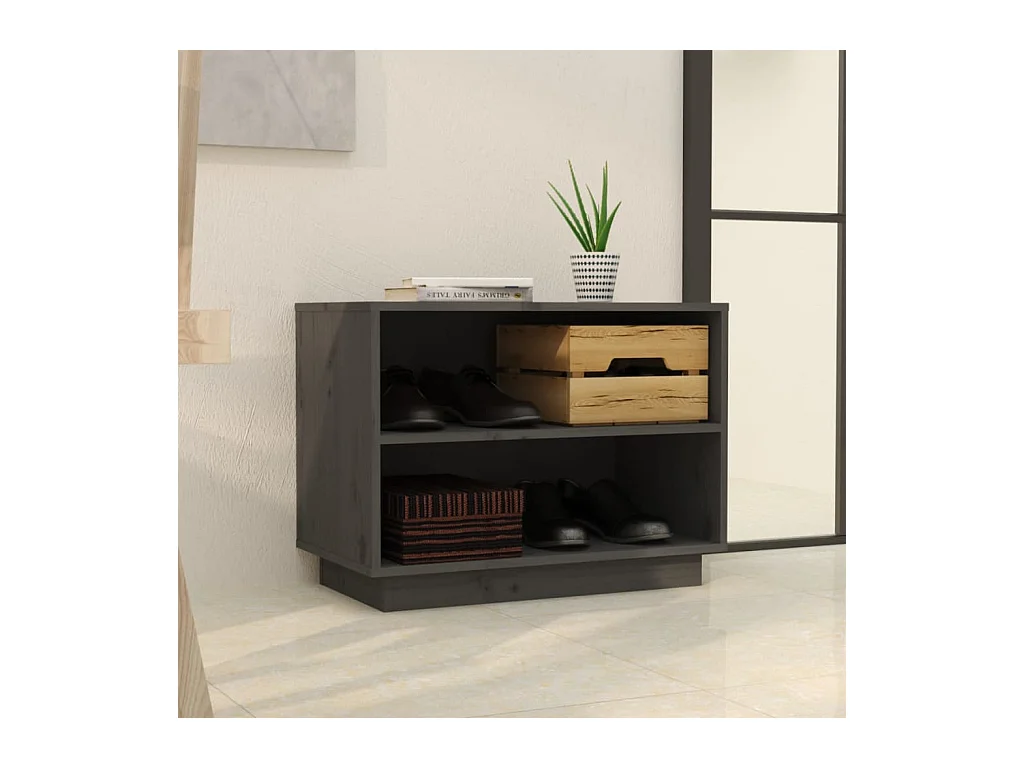 Scarpiera grigia 60x34x45 cm Legno massello di pino