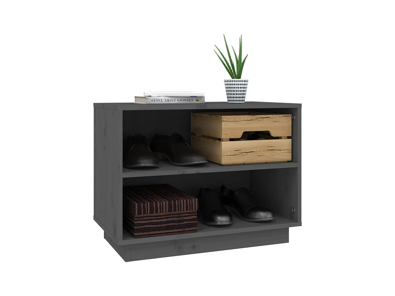 Scarpiera grigia 60x34x45 cm Legno massello di pino
