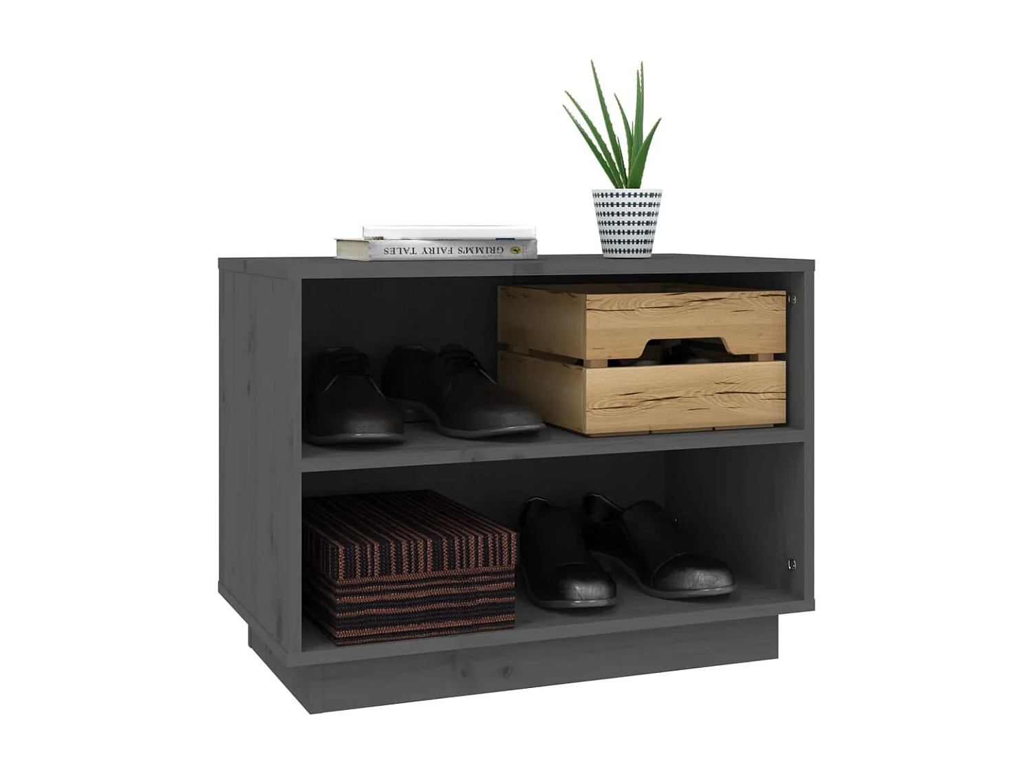 Zapatero gris 60x34x45 cm Madera maciza de pino