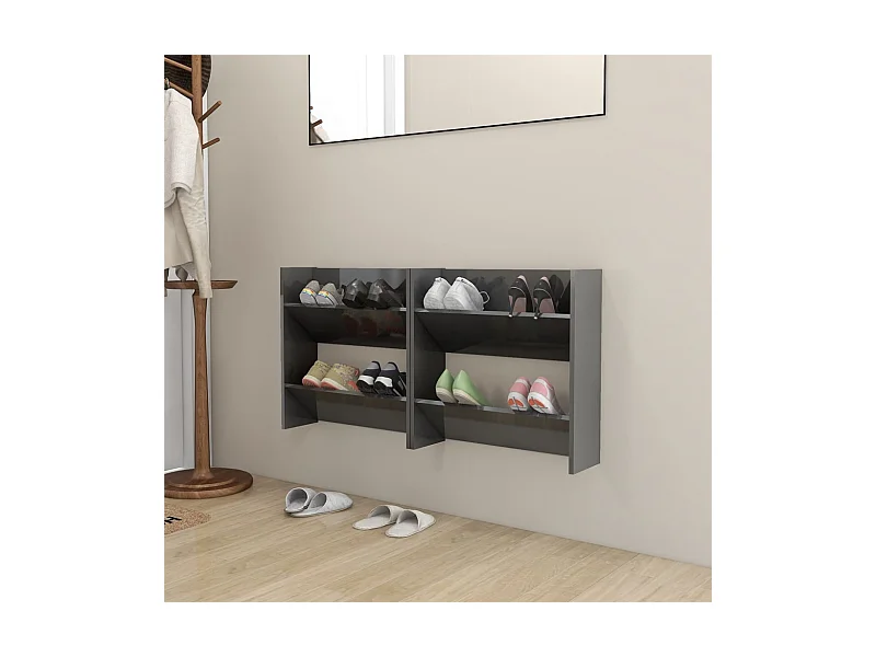 Wandkast voor schoenen 2 stuks glanzend grijs 60x18x60 cm