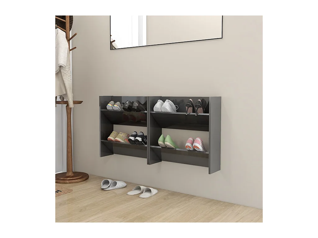 Wandkast voor schoenen 2 stuks glanzend grijs 60x18x60 cm