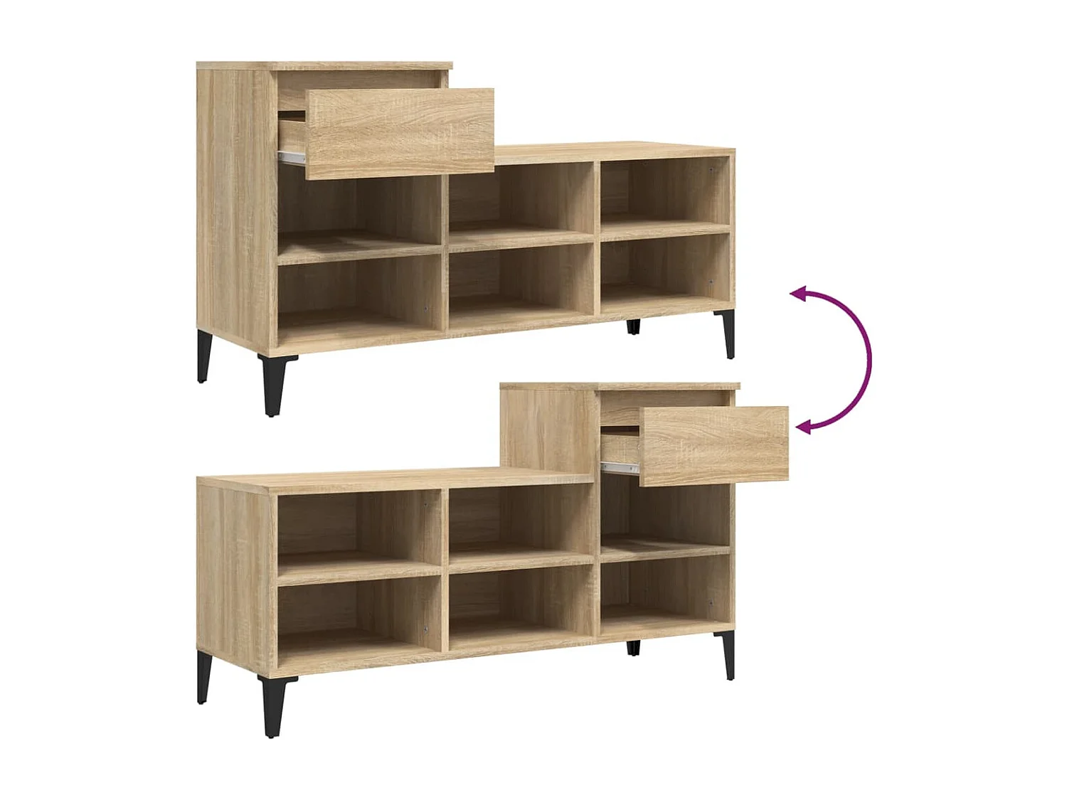 Schuhschrank aus Sonoma-Eiche, 102 x 36 x 60 cm, Holzwerkstoff