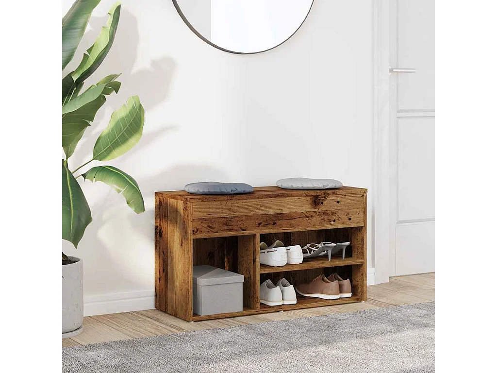 Banc à chaussures vieux bois 80x30x45 cm bois d'ingénierie
