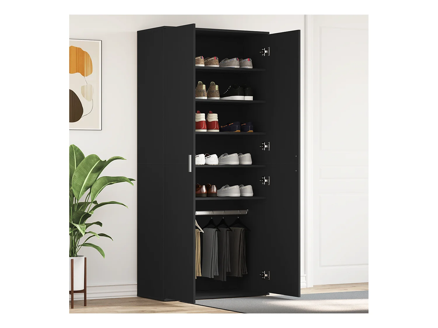 Zapatero negro 80x39x180 cm Madera contrachapada