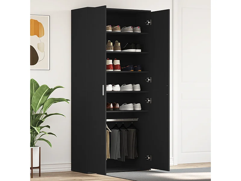 Scarpiera nera 80x39x180 cm Legno ingegnerizzato