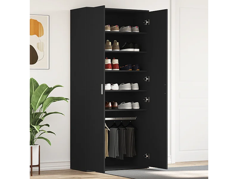 Zapatero negro 80x39x180 cm Madera contrachapada