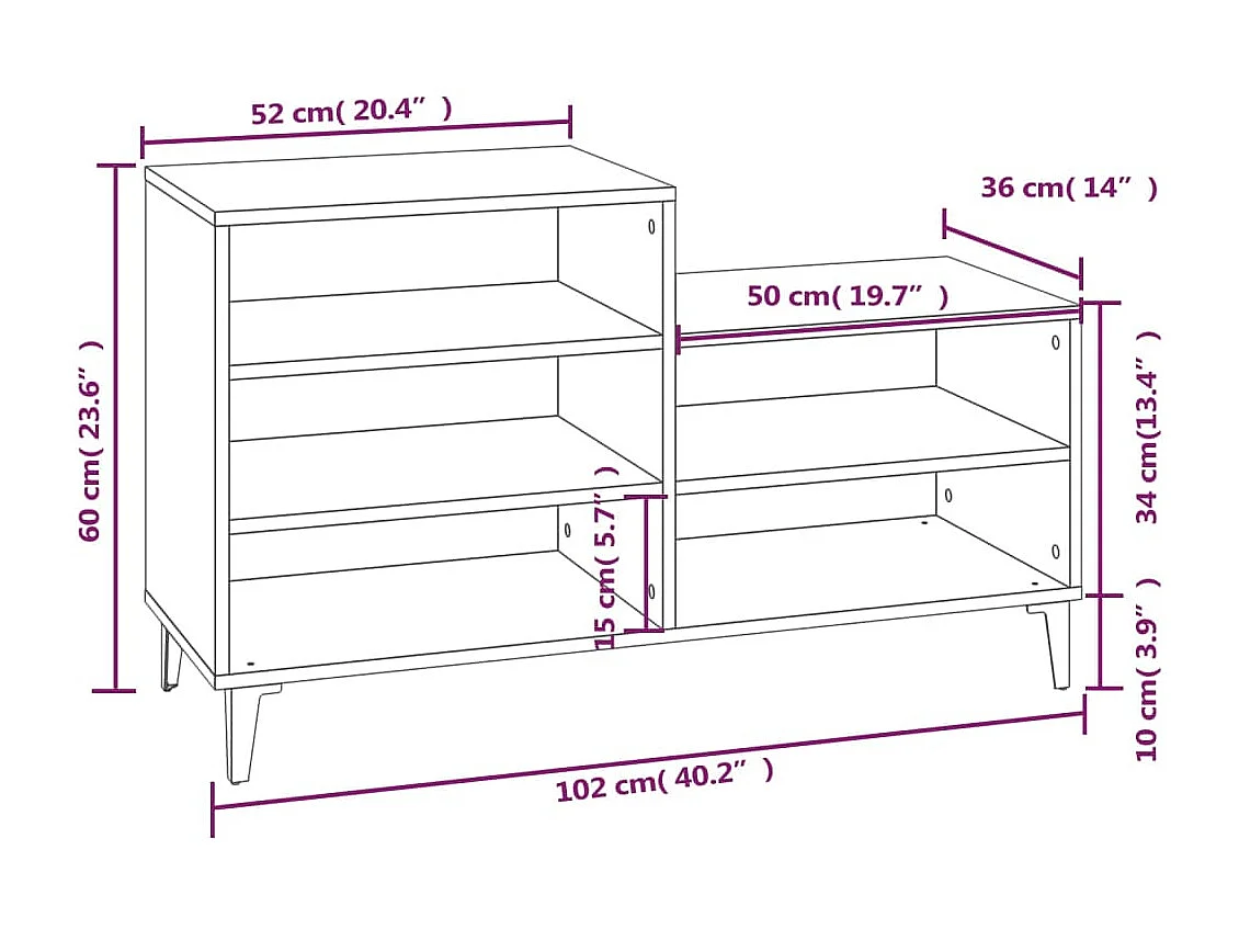 Armoire à chaussures Chêne fumé 102x36x60 cm Bois d'ingénierie