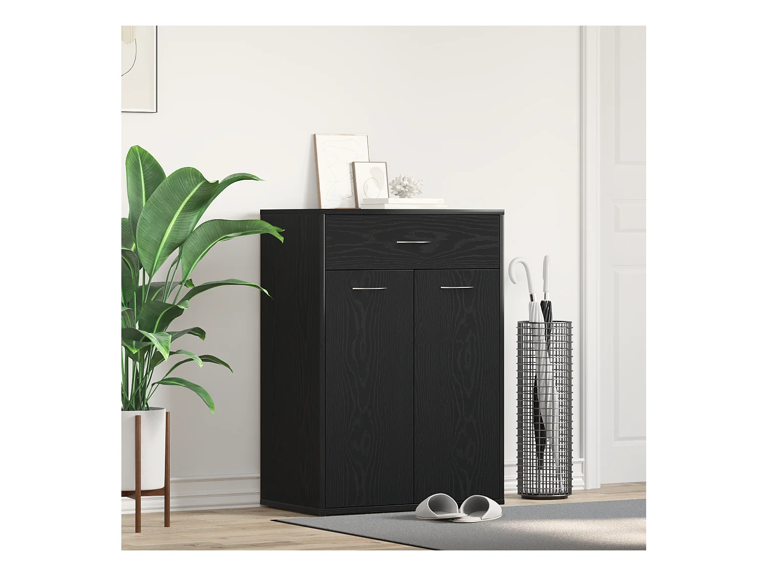 Zwarte eikenhouten schoenenkast 60x35x84 cm in bewerkt hout