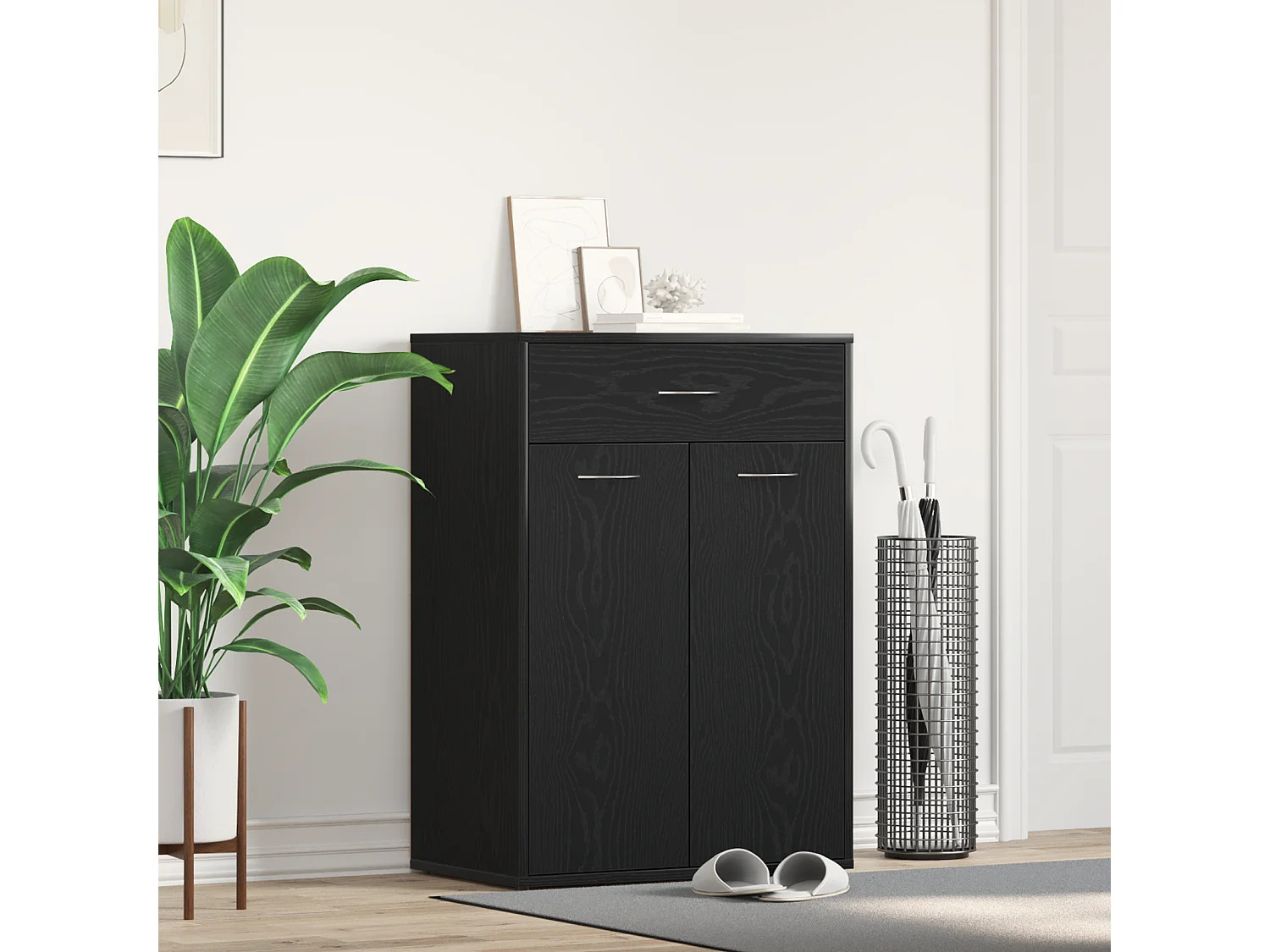 Cabinet à chaussures Noir Chêne 60x35x84 cm en bois d'ingénierie