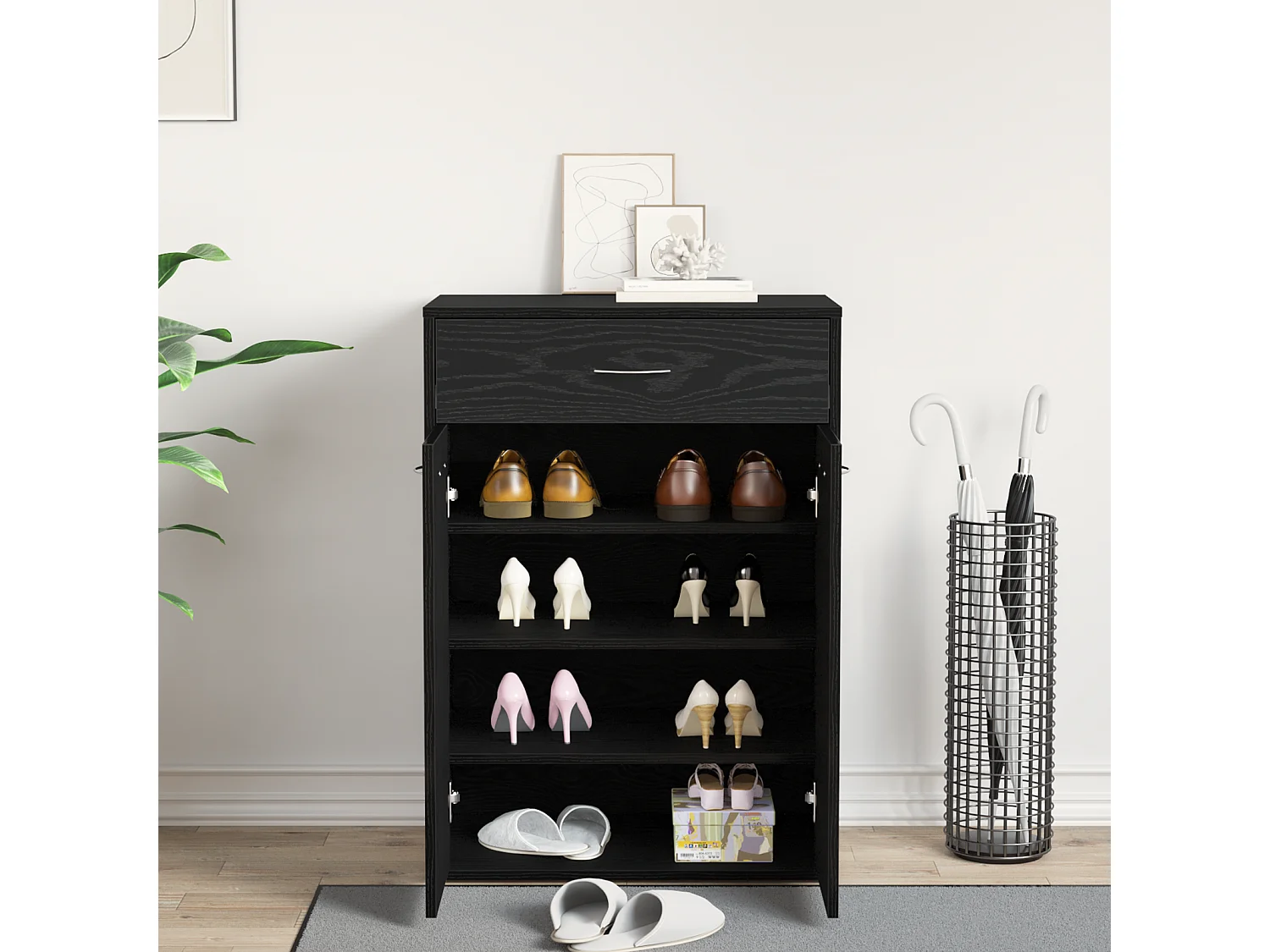 Cabinet à chaussures Noir Chêne 60x35x84 cm en bois d'ingénierie