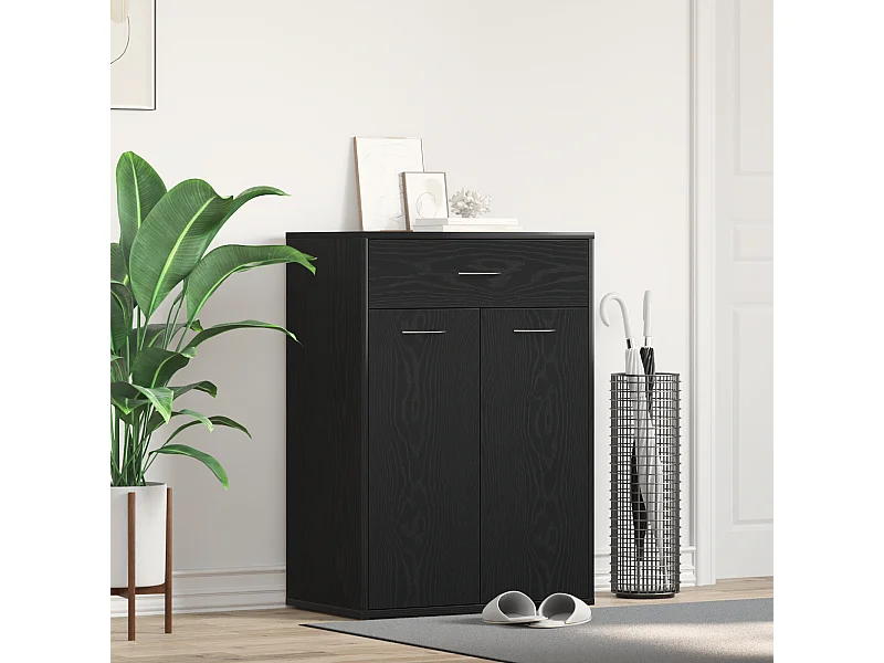 Cabinet à chaussures Noir Chêne 60x35x84 cm en bois d'ingénierie