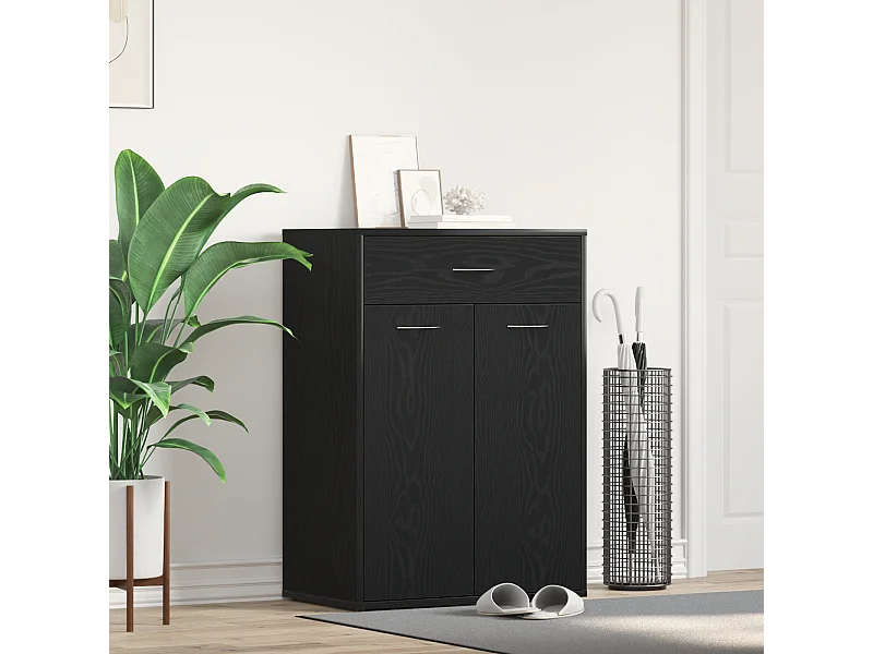 Cabinet à chaussures Noir Chêne 60x35x84 cm en bois d'ingénierie