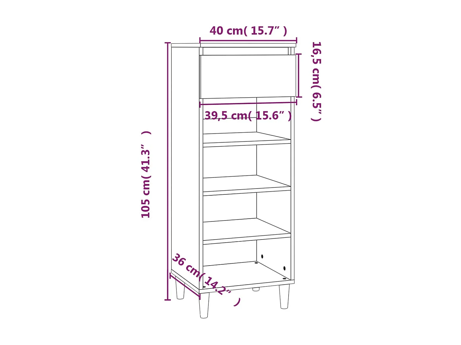 Scarpiera Bianco lucido 40x36x105cm Legno composito