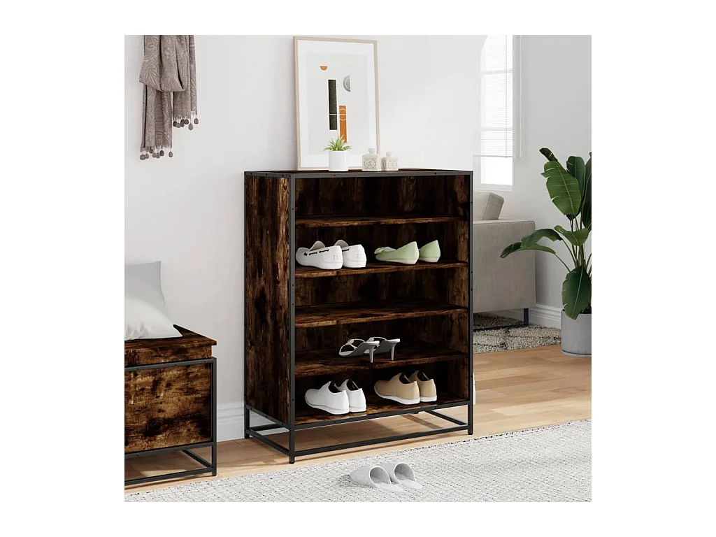 Meuble à chaussures chêne fumé bois d'ingénierie et métal